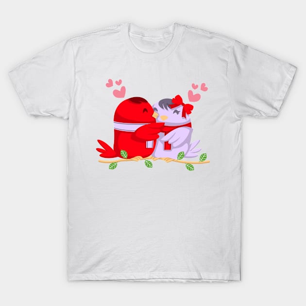 Valentines Love Birds Cute Romantic Red T-Shirt by ToddHeal